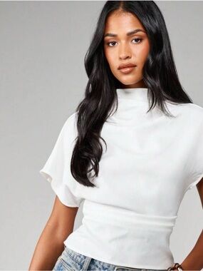 Missguided White Mock Neck Flutter Sleeve Top